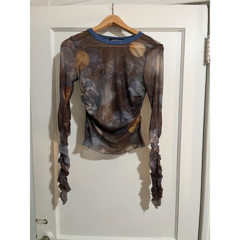 Urban Outfitters galaxy planet mesh ruched long sleeve top